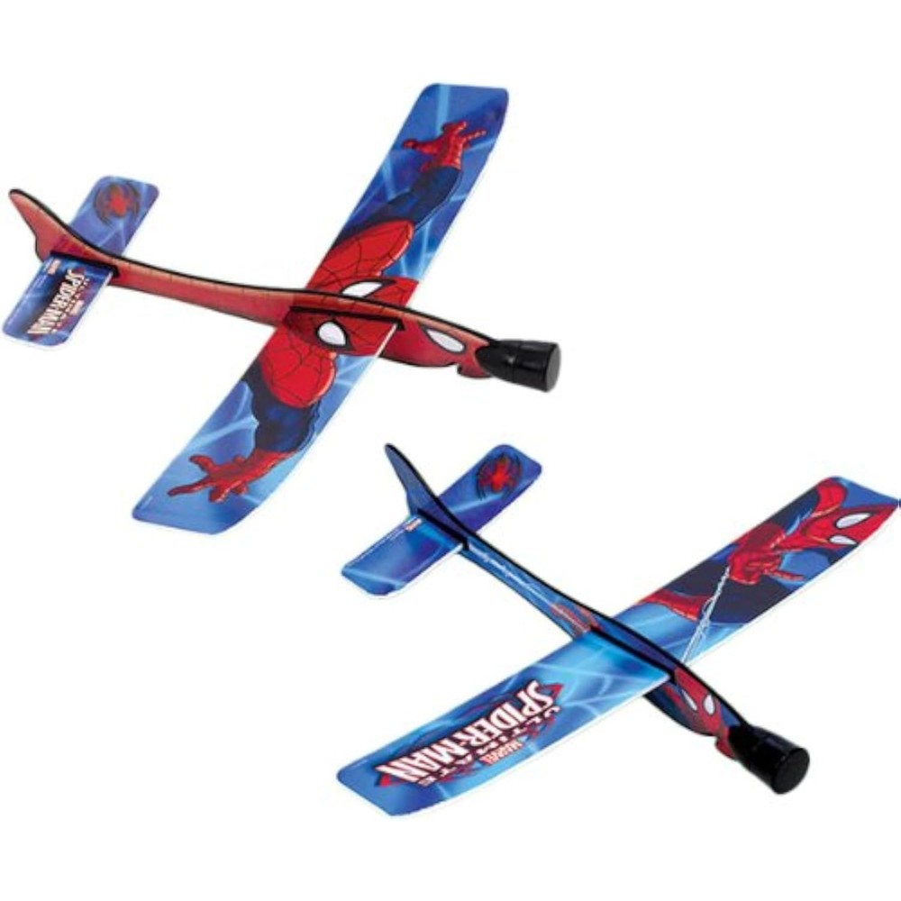 Amscan Ultimate Spider-Man Gliders party favor packaging showing premium imported flying foam toy planes for kids return gifts.