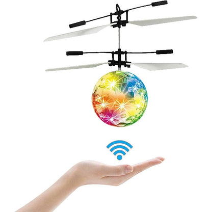 Generic inductive flying crystal ball front view showing the transparent orb and dual rotors.
