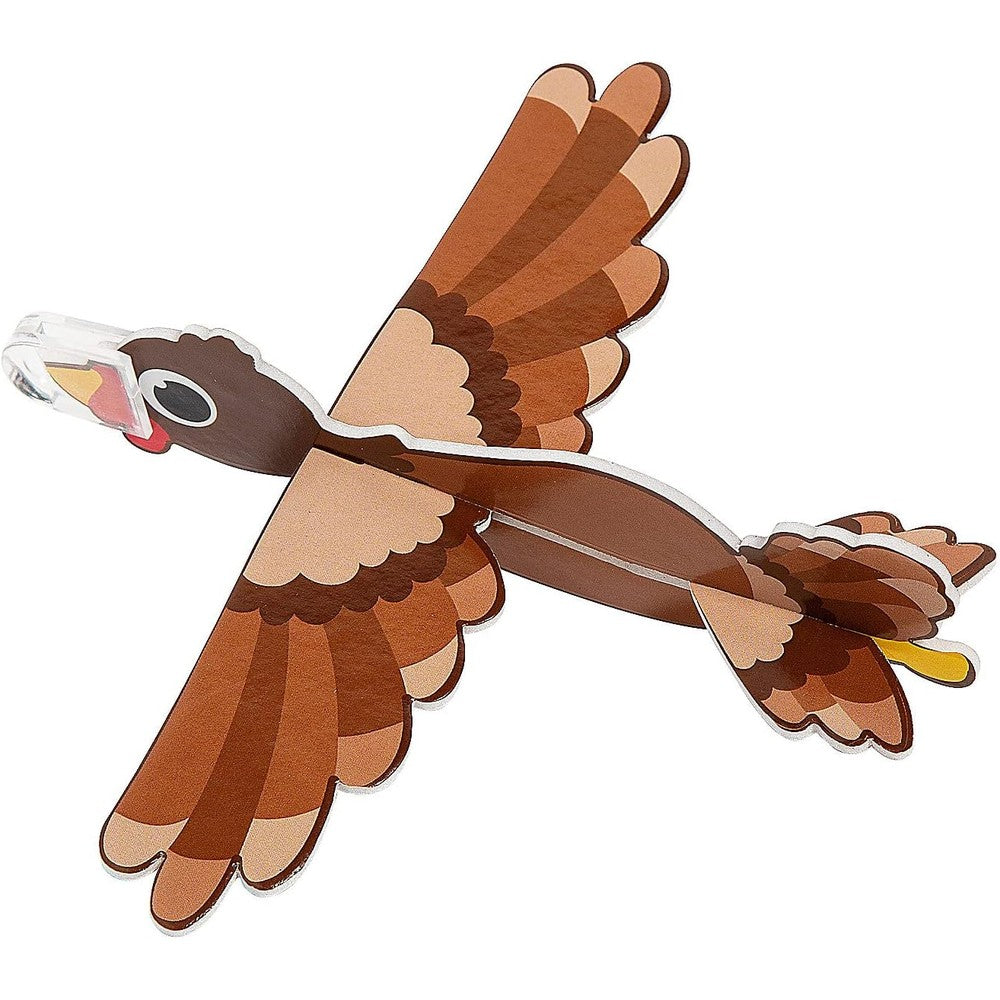 Fun Express Turkey Gliders twelve pack showing the fully assembled brown foam flying toy from the front view.