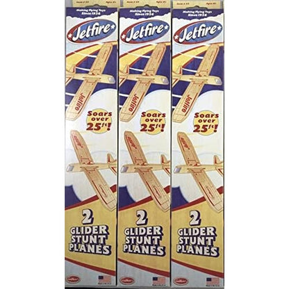 Guillow's Jetfire Twin Pack packaging showing two balsa wood toy gliders.