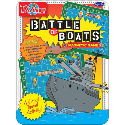 Bendon TS Shure Battle of the Boats mini magnetic activity tin front view showing the naval combat cover design.