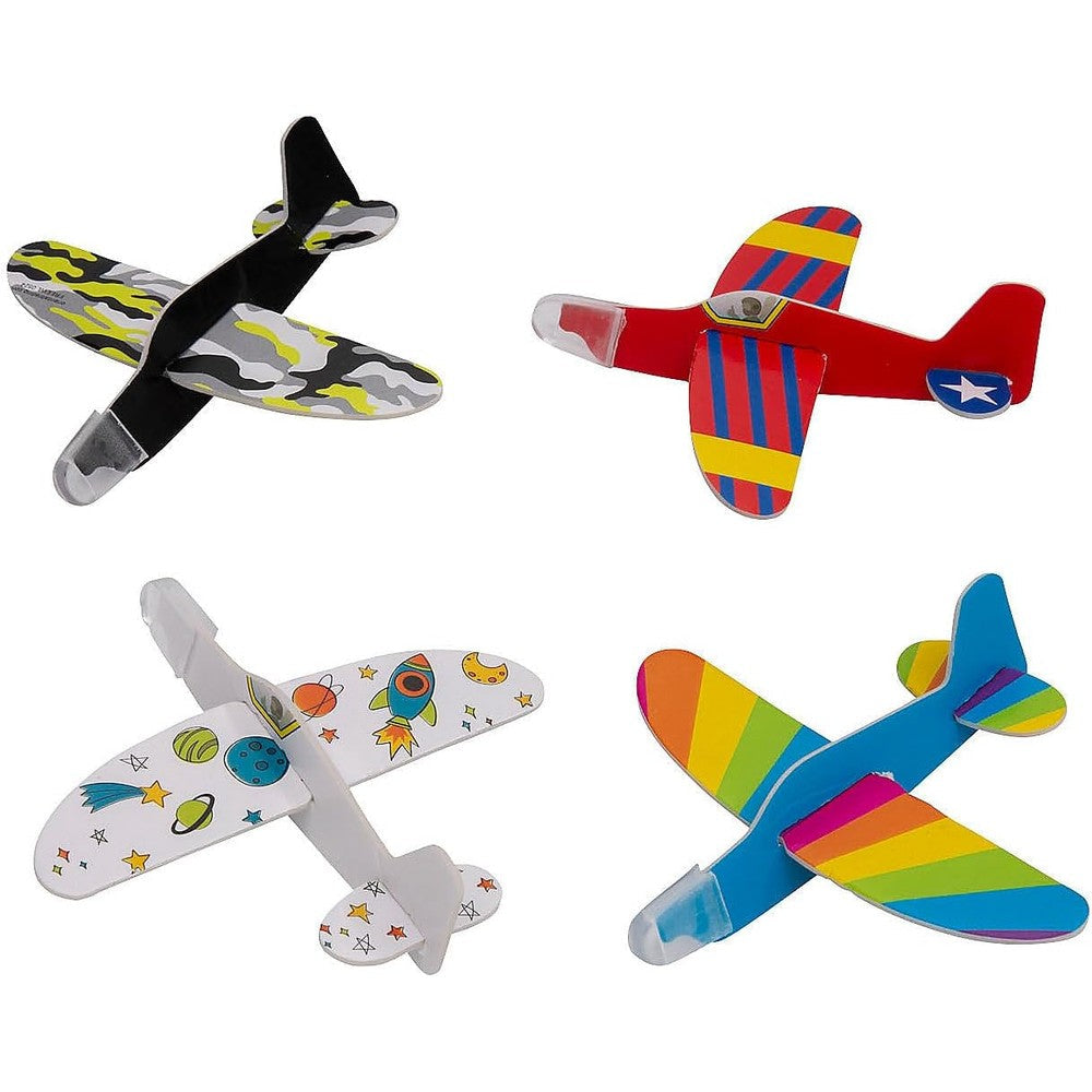 Fun Express mini foam airplane gliders seventy-two piece bulk pack front view showcasing camouflage design wings.