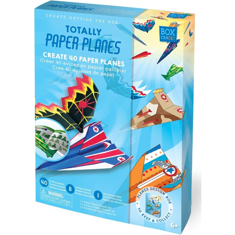 BOX CANDIY Totally Paper Planes Fold and Fly Origami Airplane Art Set front view of sky-themed keepsake box