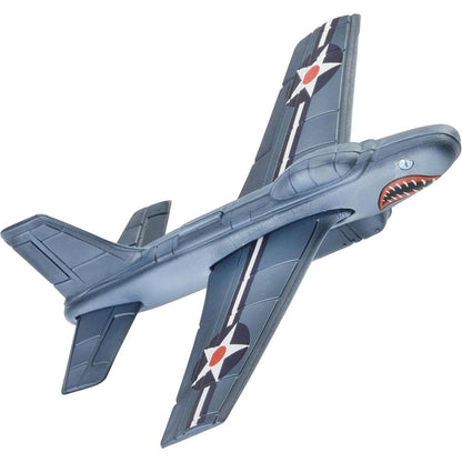 Aeromax Aerobatic Foam Flyer Shark Bite Edition Airplane front view showcasing the grey and silver stunt flyer