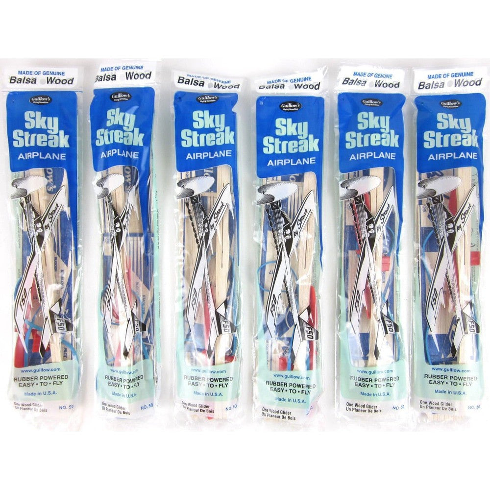Big Game Toys Guillows Sky Streak balsa wood airplane front view showing propeller and wing assembly