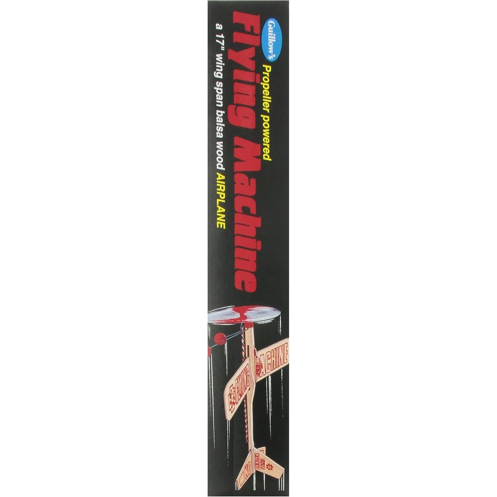 Guillow Balsa Wood Flying Machine Kit front view of packaging box showing the assembled model airplane.