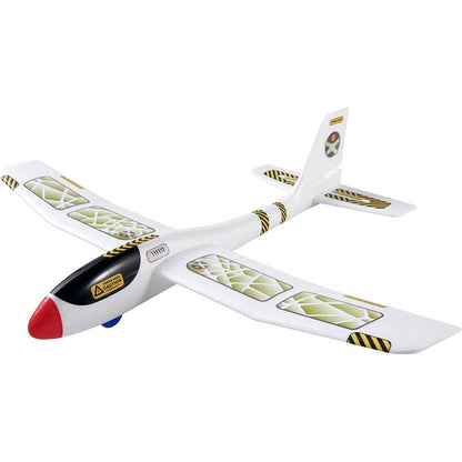 HABA Terra Kids Maxi Hand Glider front view of the white foam airplane toy with red nose cone