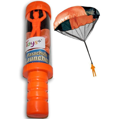 Toys Plus Skydiver Parachute Man front view in orange launcher container