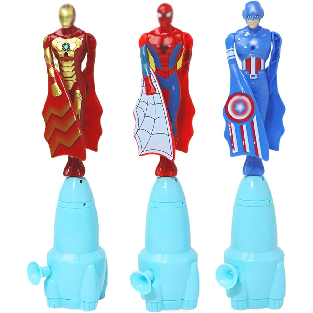 Harshita Galary House superhero flying launcher toy front view of 3 piece action figure set