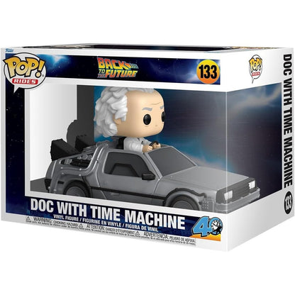 Funko Pop Rides Deluxe Back to the Future Doc with Time machine front view collectible vinyl figure