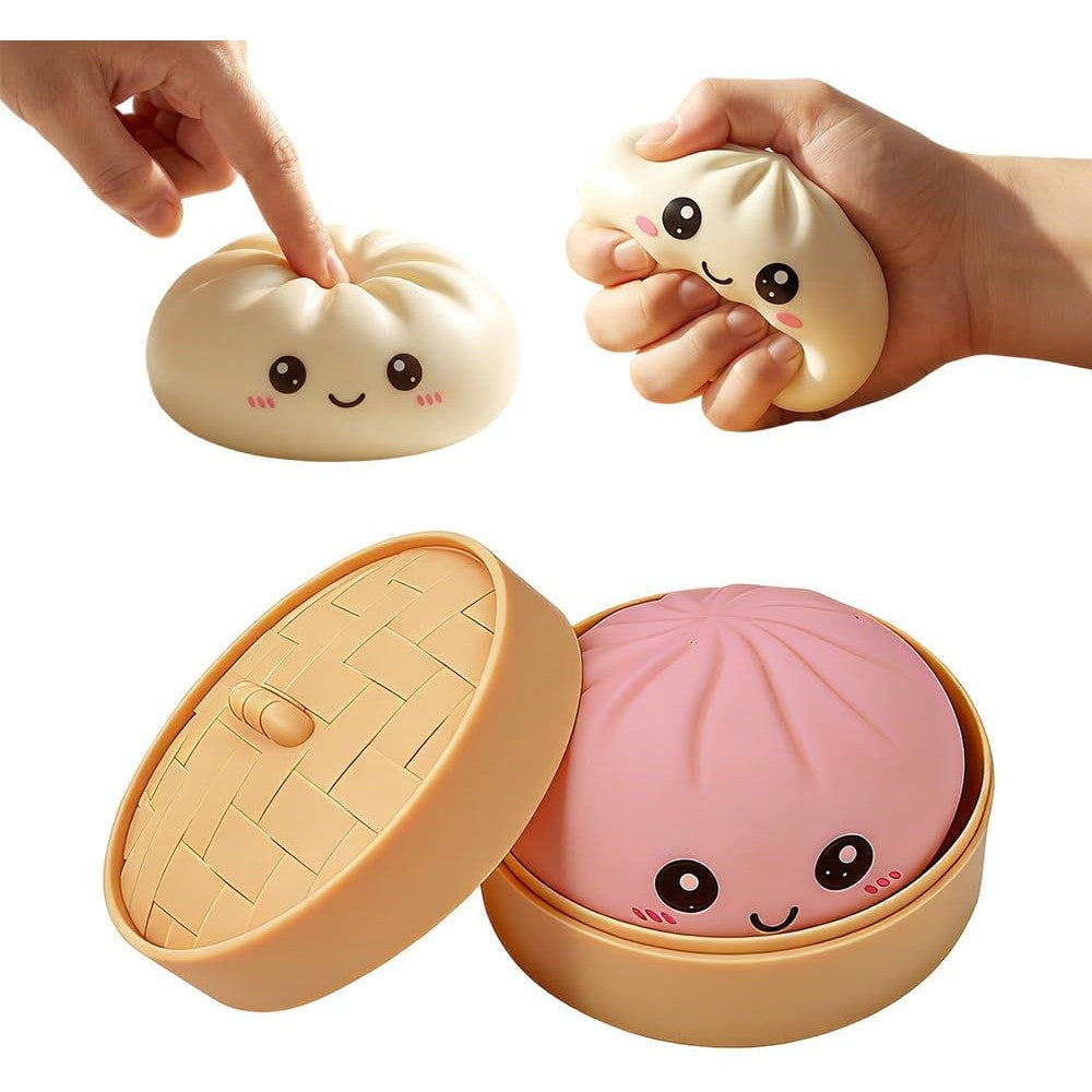 Juvhot glitter dumpling squishy toy front view with steamer