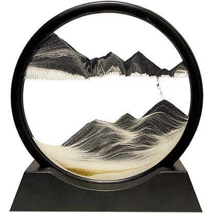 HYUGF moving sand art picture decor 3D black round frame desk display.