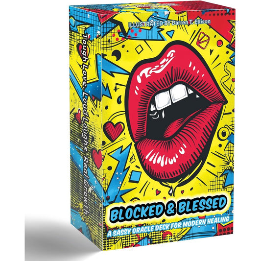 DPEHAKMK Blocked and Blessed oracle cards deck front view showing pop art lips design
