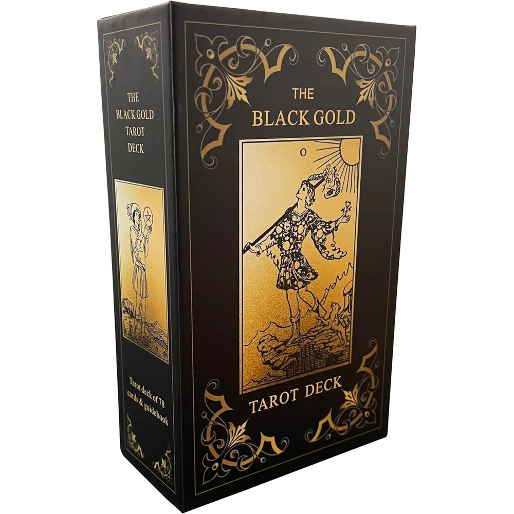 Qcsdckot black gold tarot cards set front view of deck