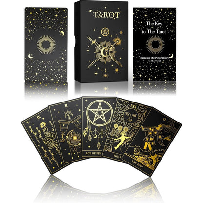 WJPC gold foil tarot cards deck front view showing luxury design