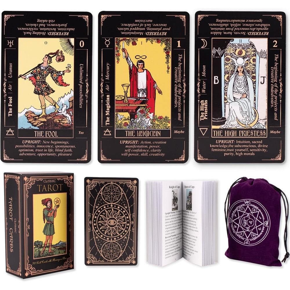 Kledery Tarot Cards for Beginners front view with black deck design
