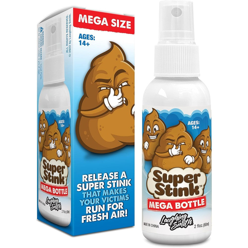 Laughing Smith Super Stink Mega Size Fart Spray front view showing sixty milliliter bottle label