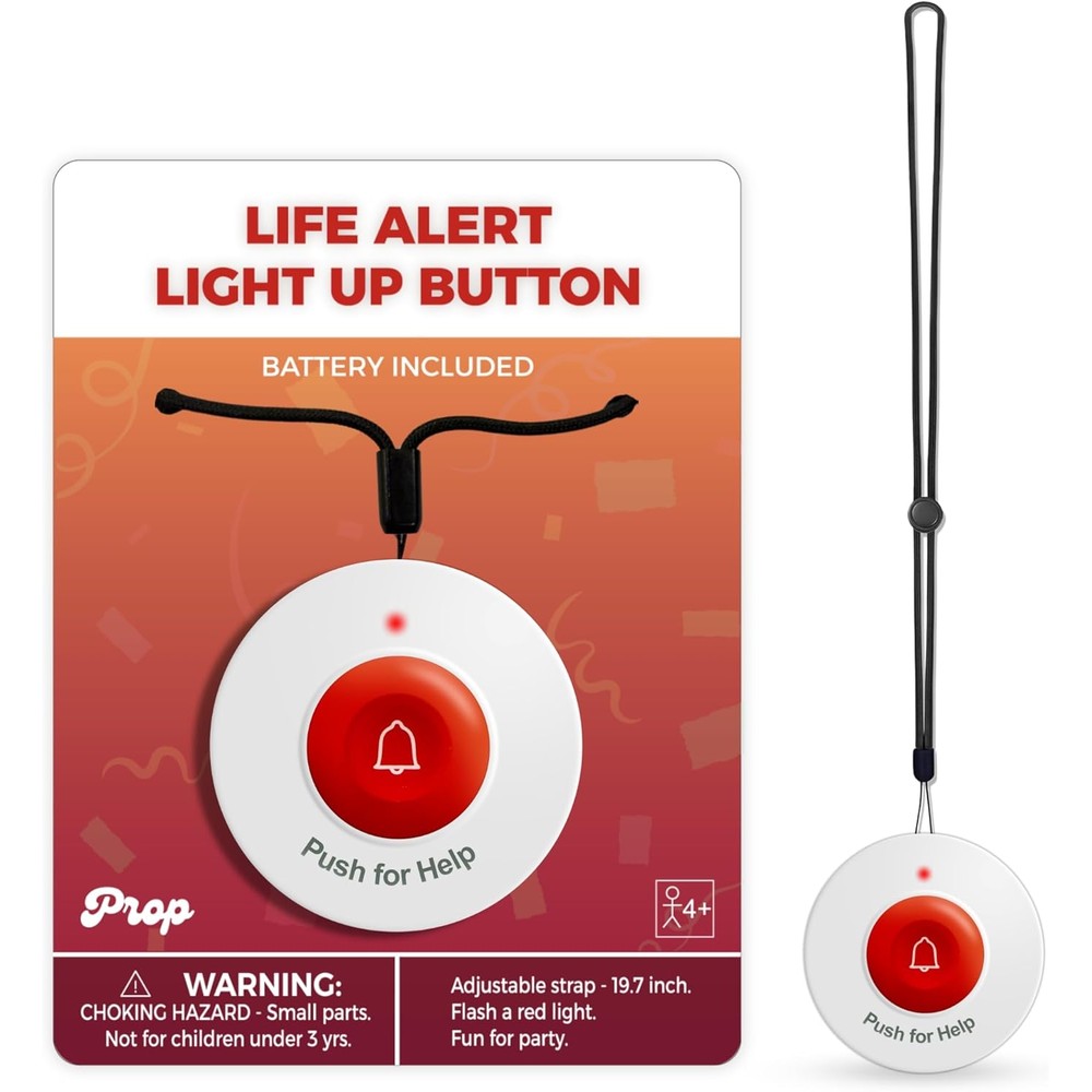 SYNLETT light-up fake life alert button prop front view showing the push for help button.