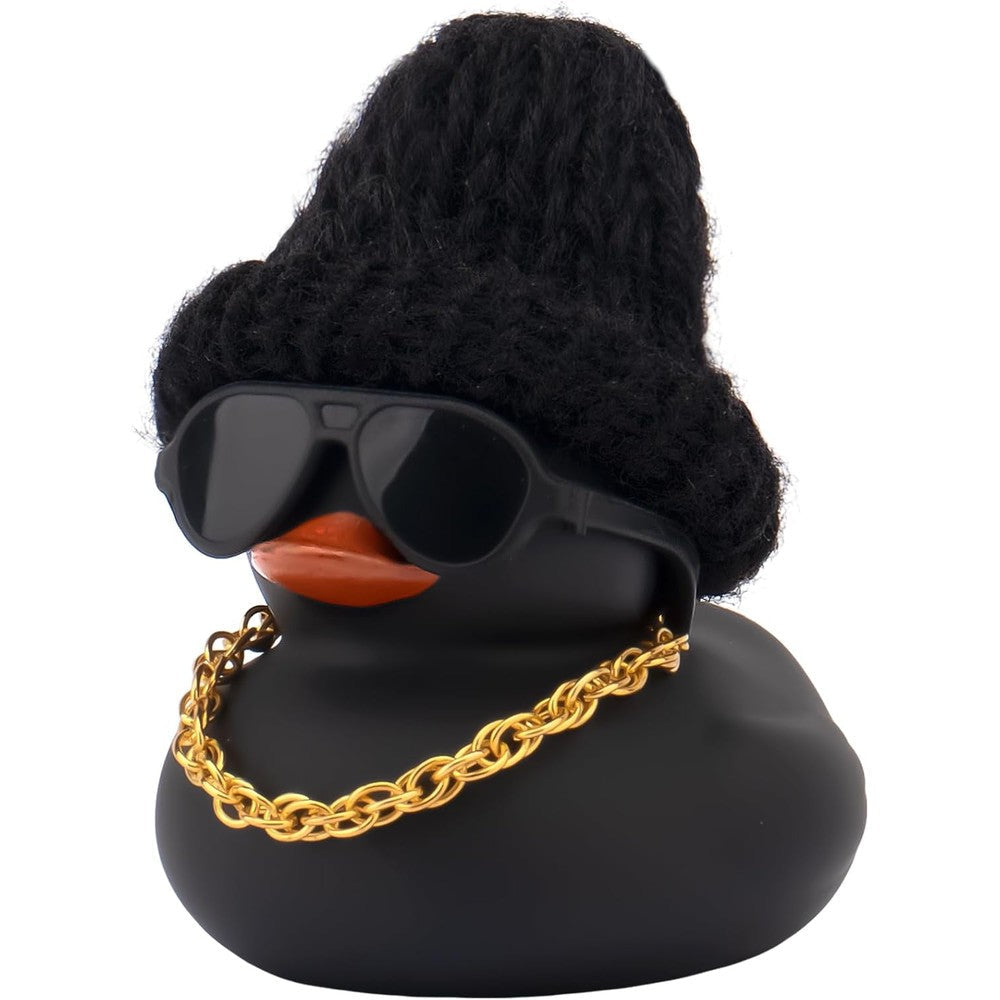 Wonuu car dashboard colorful rubber duck black front view with knit hat