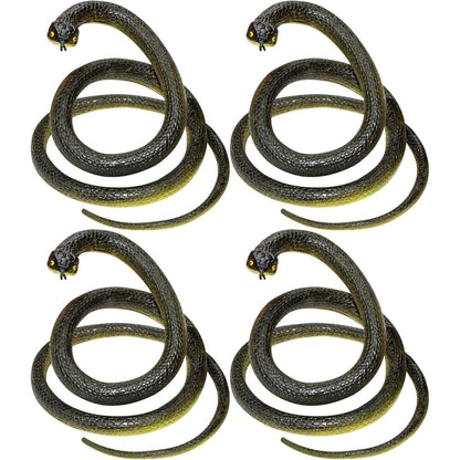 Vynorix fake snake soft rubber toy pack front view showing four realistic black snakes