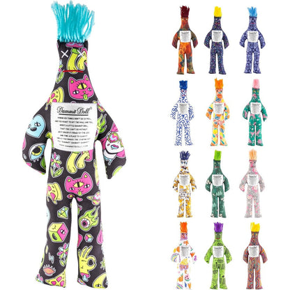 Dammit Doll funny stress relief gag gift front view showing unique random pattern and yarn hair.