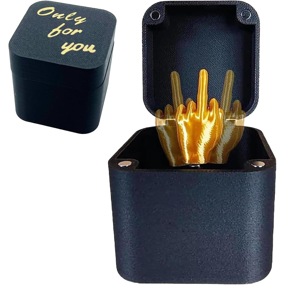 PETBSNVB Middle Finger In A Box front view showing the closed black novelty box with text on the lid