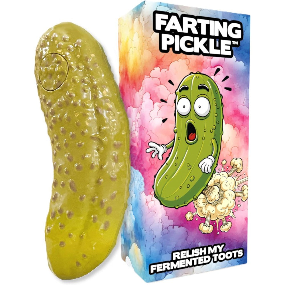 Dr Dingus farting pickle toy front view packaging novelty gag gift