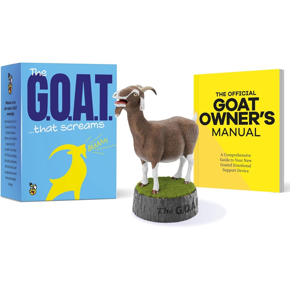 KNUCKLHEAD Screaming Goat Desk Toy front view packaged with mini book