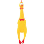 POPLAY Screaming Chicken front view showing the yellow rubber body and iconic red bow tie design.