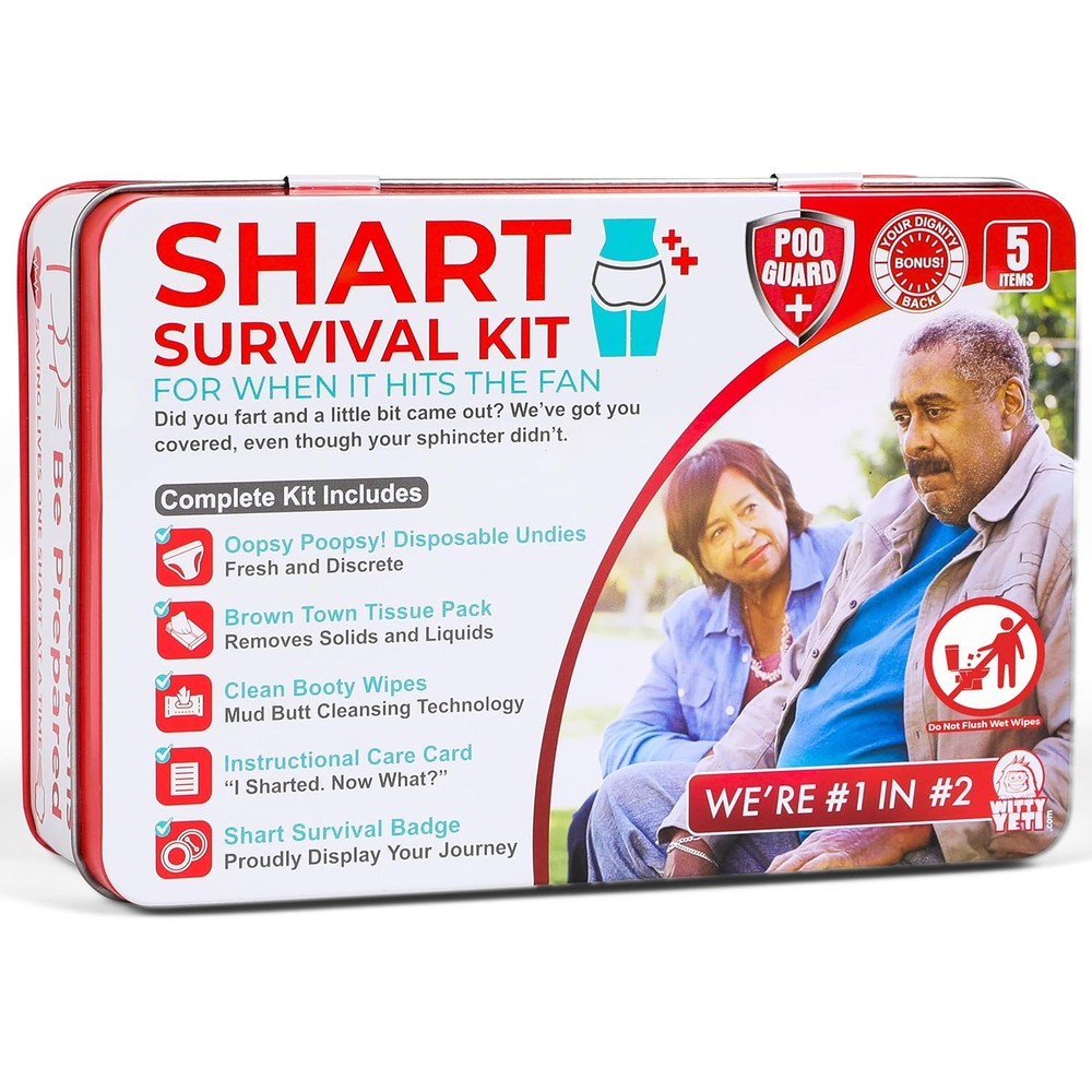 Witty Yeti Funny Shart Survival Kit front view of metal keepsake tin container