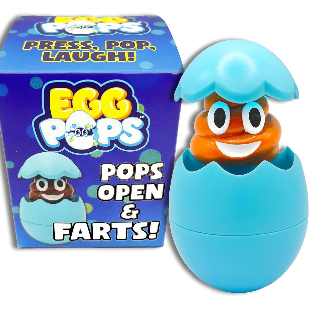 Kamhi World Egg Pops Farting Toy front view showing the blue shell packaging.