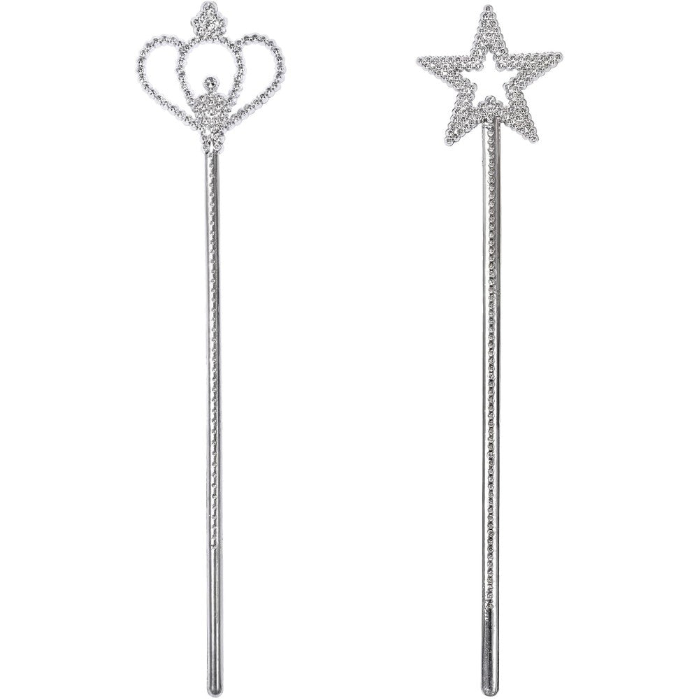 Liatunou 2 Pack silver star and crown wand set front view
