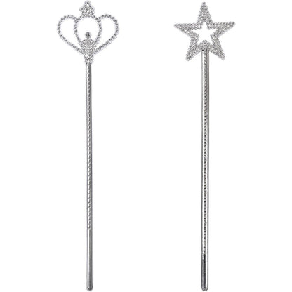 Liatunou 2 Pack silver star and crown wand set front view