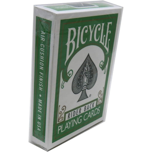 Tavoloverde Bicycle Green Back playing cards deck front view showing the custom colored green tuck box.