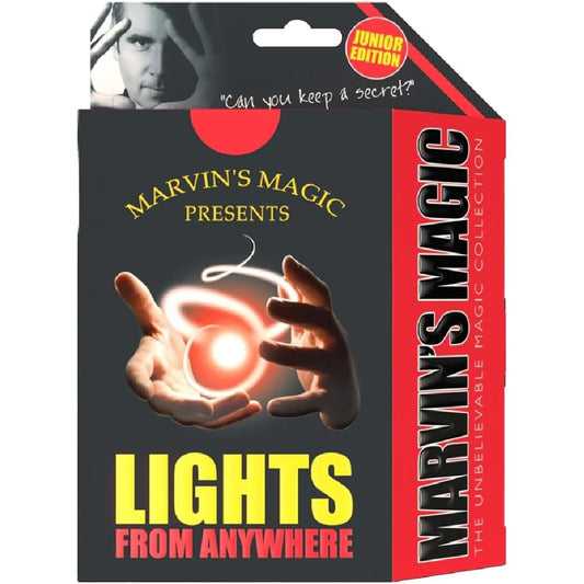 Marvin's Magic Lights From Anywhere Junior Edition front view packaging showing glowing hand illusion