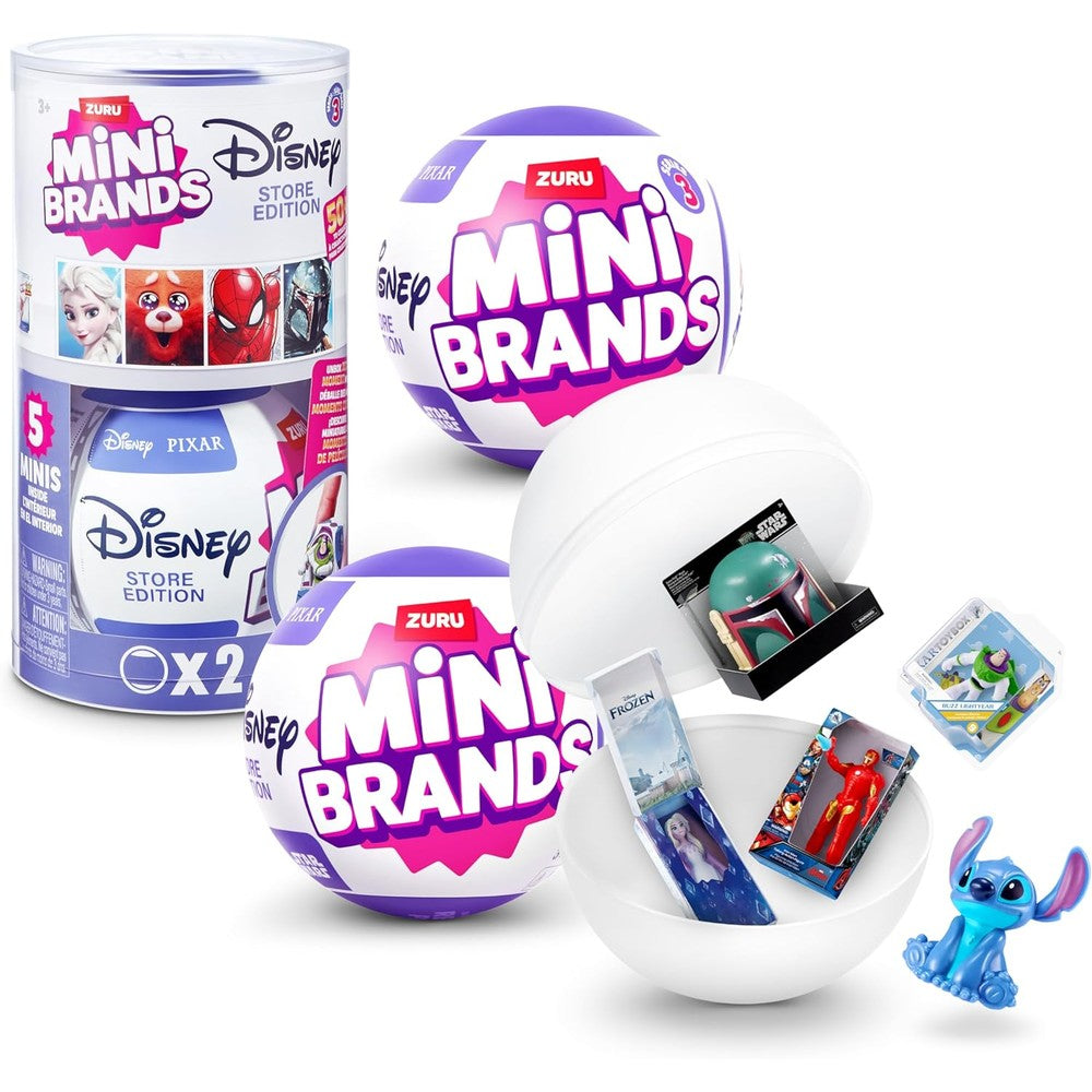 Mini Brands Disney Store Series Three Pack front view showing the mystery blind packaging capsules.