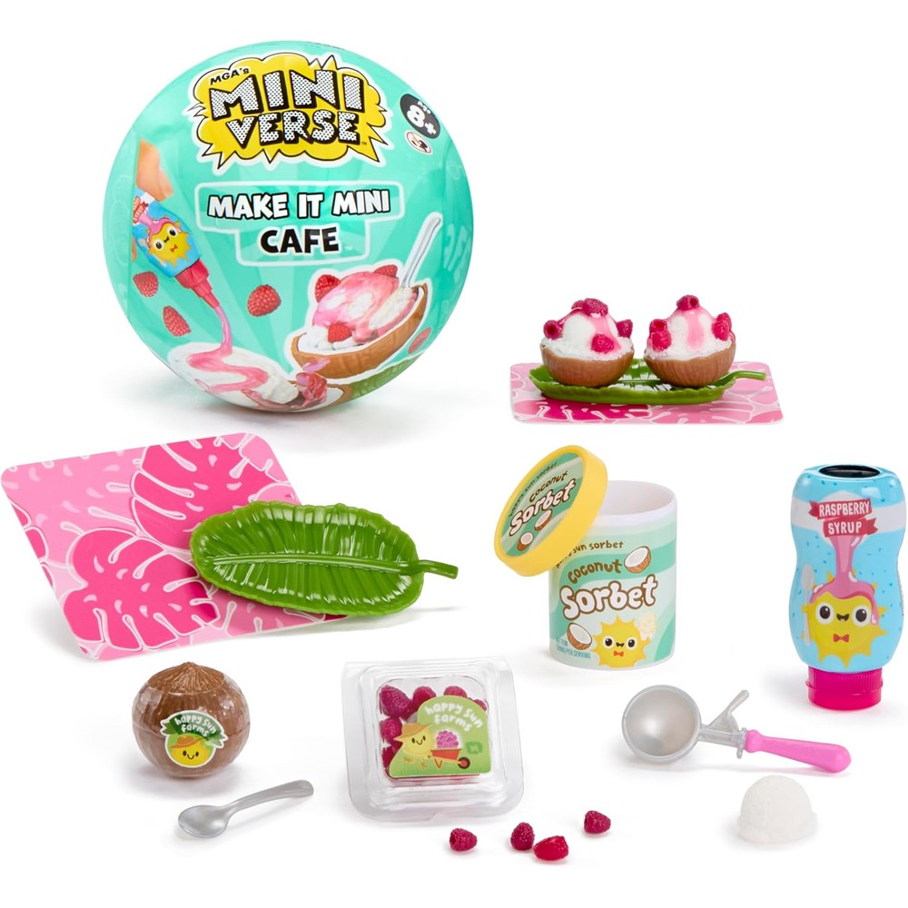 MGA's Miniverse Make It Mini Cafe Series 6 front view of teal mystery ball packaging.