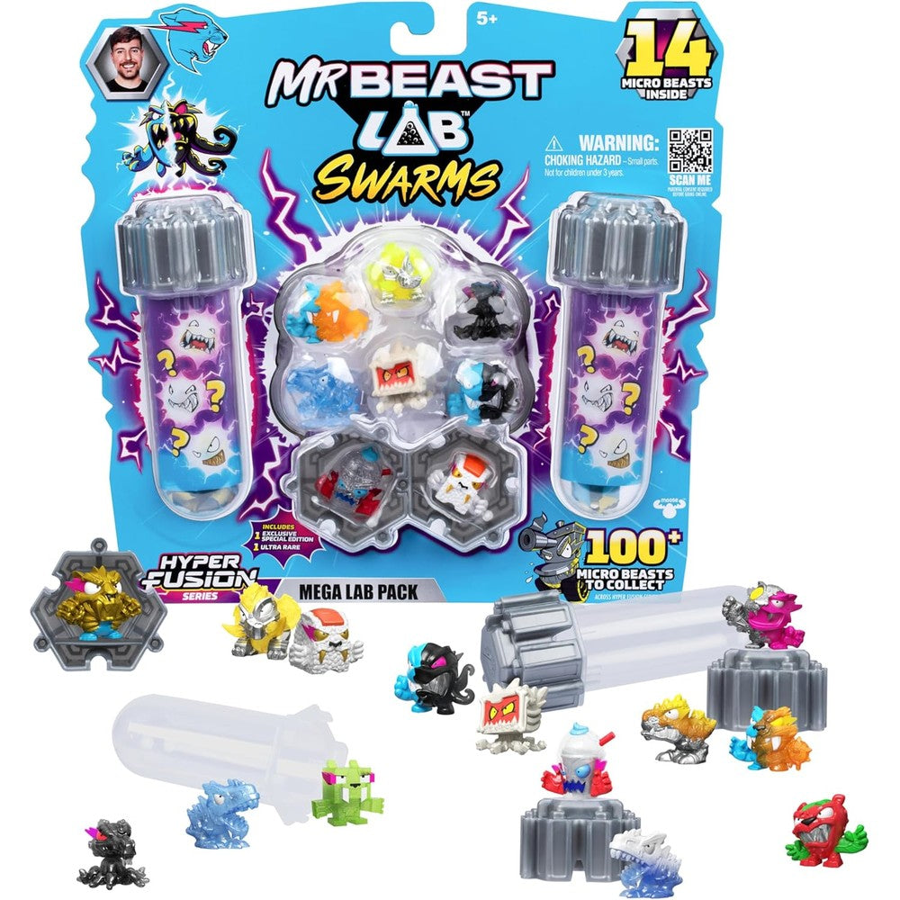 MrBeast Lab Swarms Hyper Fusion Mega Pack front packaging showing mini monsters.