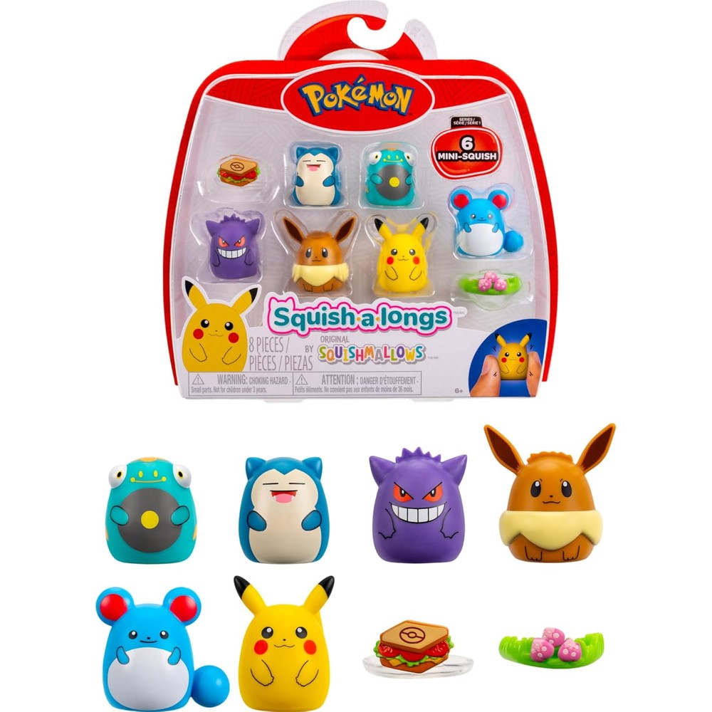 Squish-a-longs Pokémon Mini-Squish six pack front view featuring squishy collectible figures