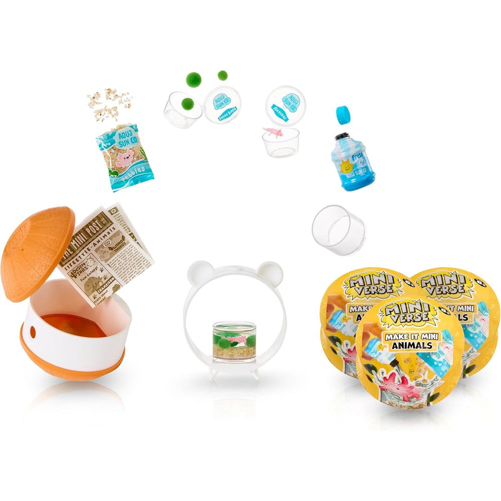 MGA's Miniverse Make It Mini Animals 3-Pack front view packaging showcasing surprise miniature collectible balls.