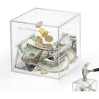 Imeepa clear acrylic unopenable piggy bank front view showing transparent cash savings box