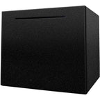 LARCOLO unbreakable stainless steel piggy bank front view showing matte black finish and single deposit slot.
