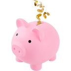 GADIEDIE large plastic piggy bank pink color front view showing cute cartoon design for children saving money