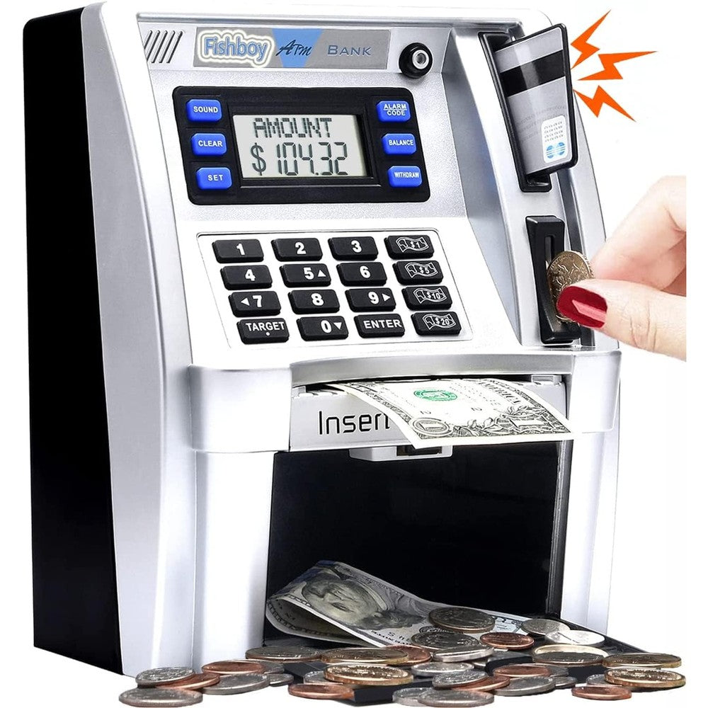 Fishboy ATM Piggy Bank front view electronic savings safe for kids