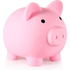 PJDRLLC Unbreakable Plastic Piggy Bank front view showcasing the cute pink design for kids saving habits.