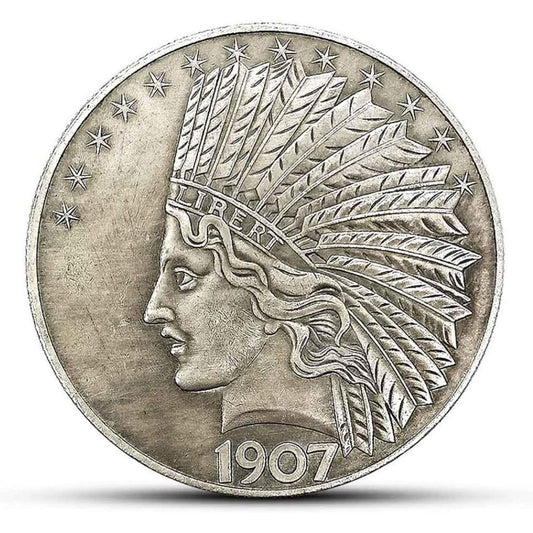 YukaBa MarshLing Antique Liberty Indian Head Coin front view showing detailed silver plated finish.