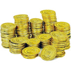 The Dreidel Company St. Patrick's Pirate Gold Coins 50 Pack front view showing reflective finish.