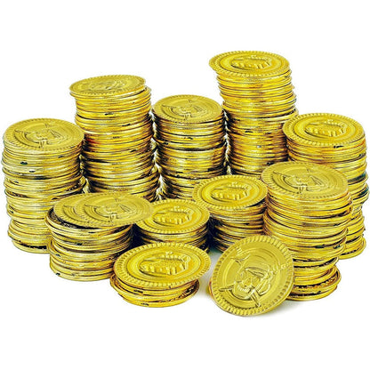 The Dreidel Company St. Patrick's Pirate Gold Coins 50 Pack front view showing reflective finish.