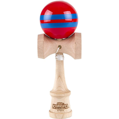 Duncan Komodo Kendama red ball with blue stripes front view