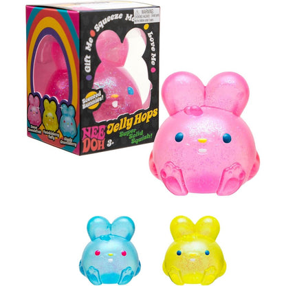 Schylling Needoh Jelly Hops sensory squeeze toy front view showing glittery pink bunny shape
